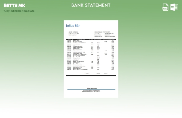 модерен стил Швајцарија Јулиус Бар извод од банкарски ексел шаблон